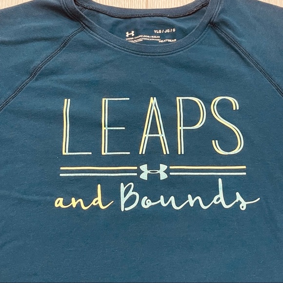 UNDER ARMOUR Leaps and Bounds Short Sleeve Teal Loose HeatGear T-Shirt Size YLG - Picture 7 of 7